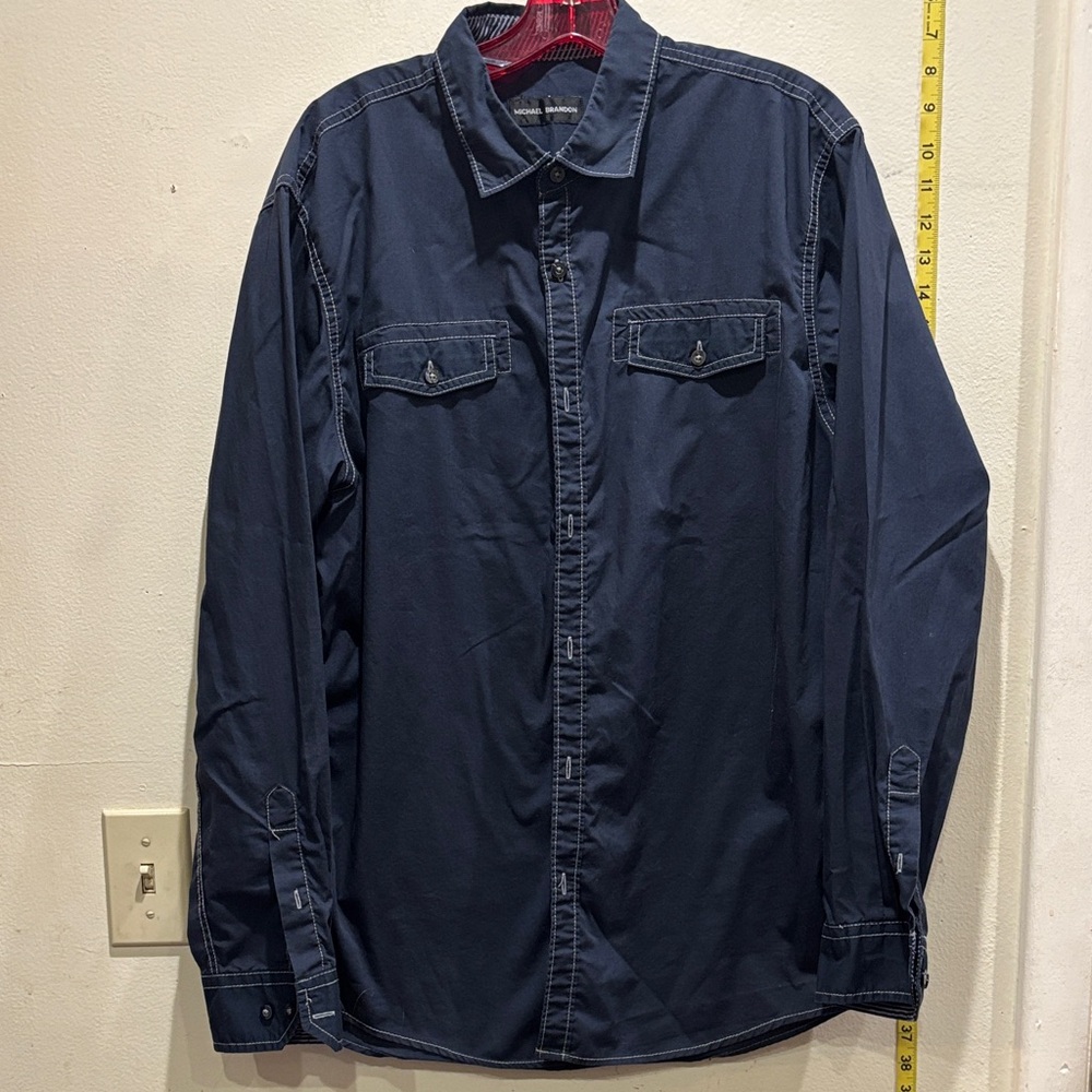 Michael Brandon Striped Navy Shirt